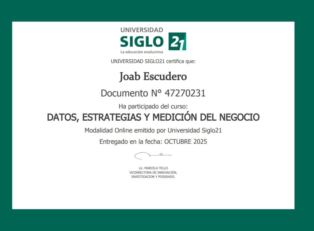 Certificado: Datos, Estrategias y Medición del Negocio